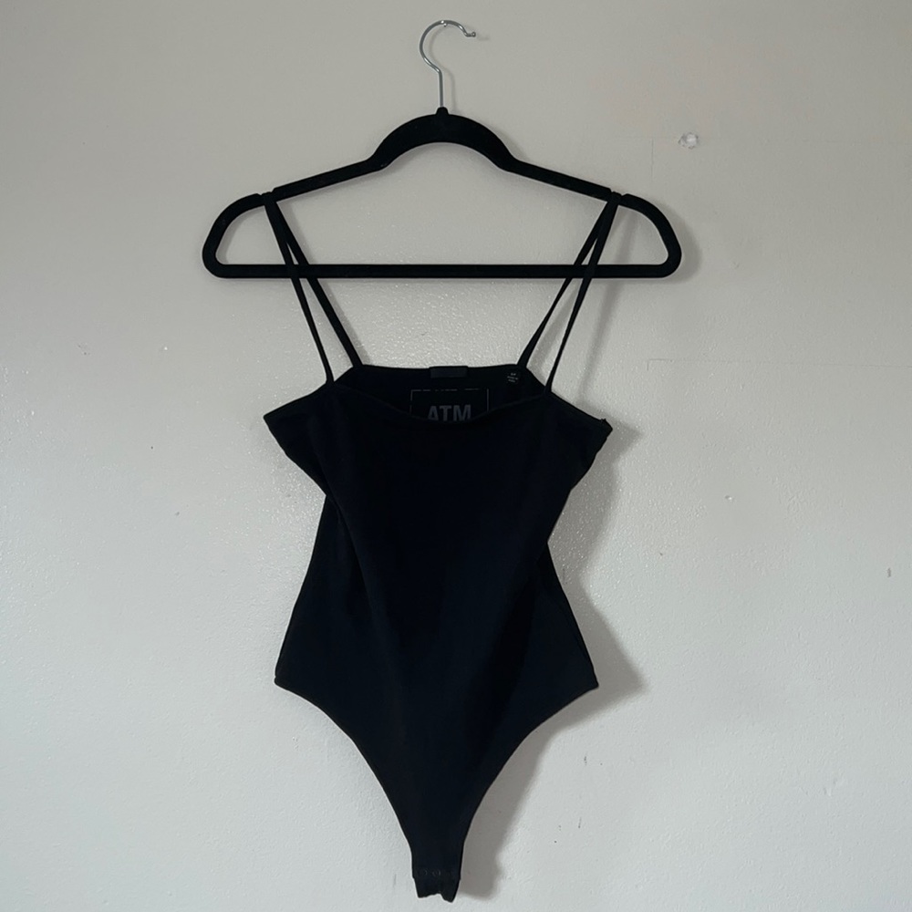 ATM Prima Cotton Cami Black bodysuit w/ snaps